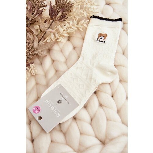 Kesi Patterned socks for women with teddy bear, white Slike