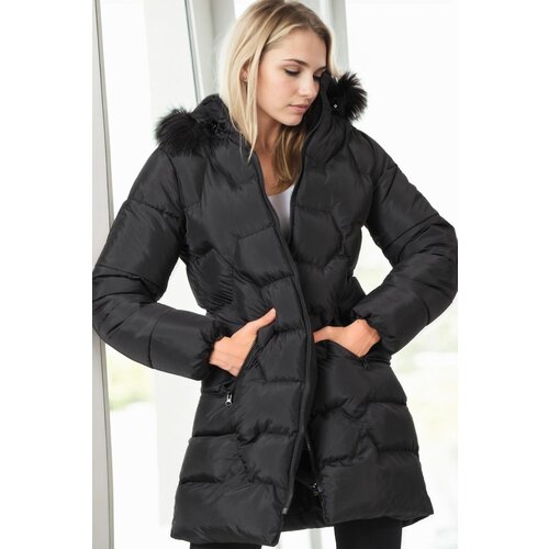 Dewberry Z6760 WOMEN&amp;#039;S COAT-PLAIN BLACK Slike