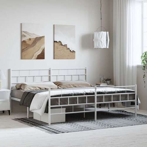  Metalni okvir kreveta uzglavlje i podnožje bijeli 183x213 cm Slike