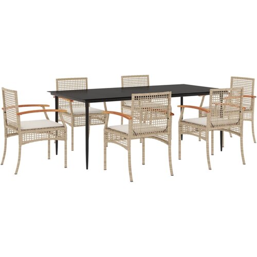 vidaXL 7-dijelni vrtni blagovaonski set od poliratana s jastucima bež Cijene