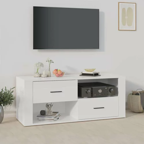 TV omarica visok sijaj bela 100x35x40 cm inženirski les, (20732777)