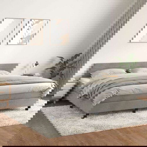  Box spring postelja z vzmetnico svetlo siva 160x200 cm žamet, (20902436) Slike