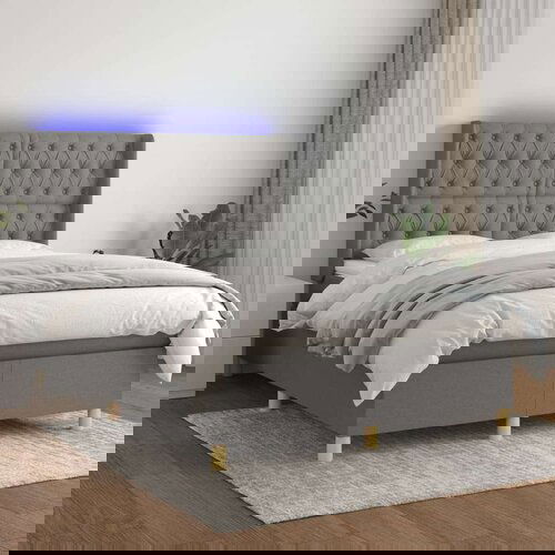  Box spring postelja z vzmetnico LED temno siva 140x190 cm blago, (20725104) Cene