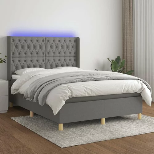  Box spring postelja z vzmetnico LED temno siva 140x190 cm blago, (20725104)