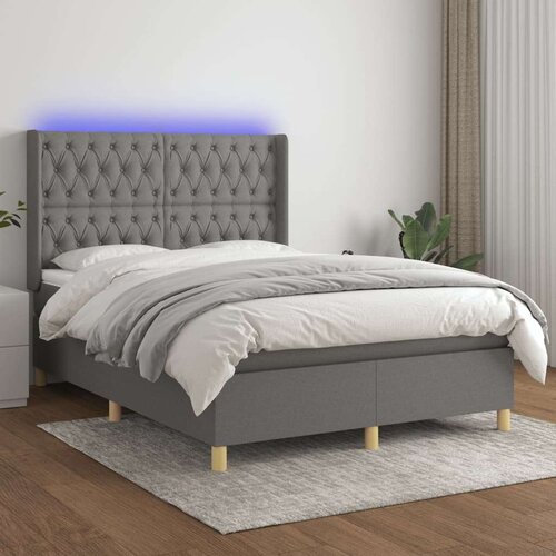  Krevet box spring s madracem LED tamnosivi 140x190 cm tkanina Slike