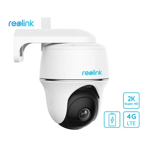 Reolink GO PT Plus IP kamera, 4G LTE, brezžična, 2K Super HD, vrtenje in nagibanje, IR nočno snemanje, aplikacija, polnilna baterija, IP64 vodoodpornost, bela