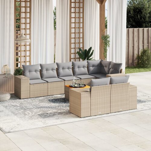vidaXL 9-dijelni set vrtnih sofa s jastucima bež od poliratana Cijene