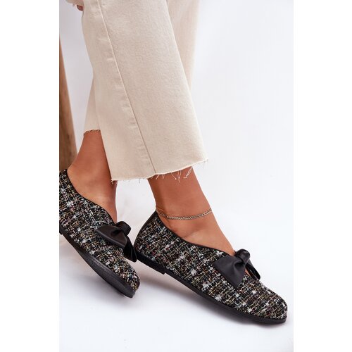 Laura Messi Leather Ballet Flats With Bow 2921 Black Cene
