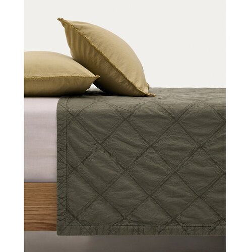 Kave Home Zeleni pamučan pro&amp;scaron;iven prekrivač 240x260 cm Serla &amp;ndash; Slike