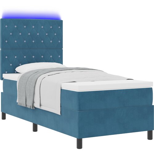 vidaXL Postelja s pomičnim dnom in vzmetnico & LED Temno modra 90x200 cm Žamet, (22050493) Cene