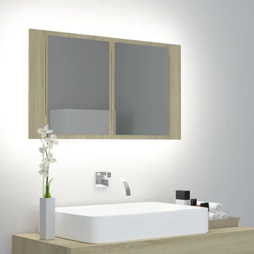 vidaXL LED kopalniška omarica z ogledalom sonoma hrast 80x12x45 cm