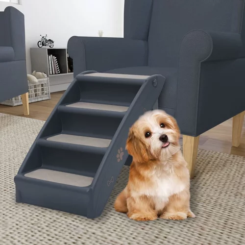 vidaXL Zložljive stopnice za pse 4-delne temno sive
