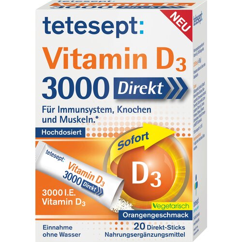TETESEPT Vitamin D3 3000 - Direkt Sticks - 20 vreč. Slike