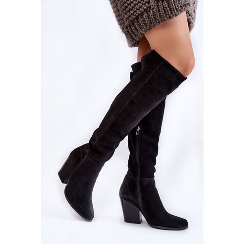 Kesi Ladies Suede High Boots Lewski 2833 Black Slike