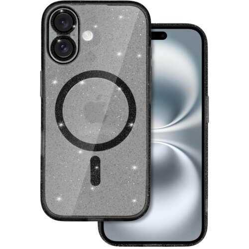 Onasi silikonski ovitek glitter magsafe za iphone 16 - prozorno črn z ble&amp;scaron;čicami Slike