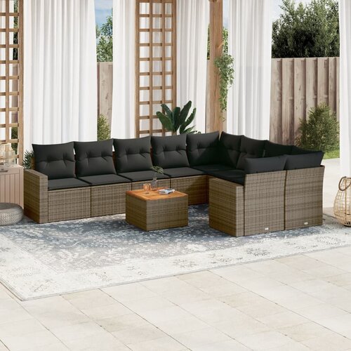 vidaXL 10-dijelni set vrtnih sofa od poliratana s jastucima sivi Cijene
