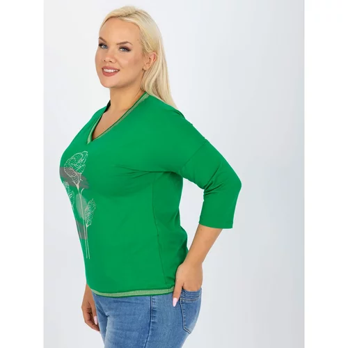 Fashion Hunters Women's green plus size blouse with a print and appliqué