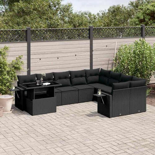  10-dijelni set vrtnih sofa s jastucima crni od poliratana Crna 100 x 55 x 73 cm Cene
