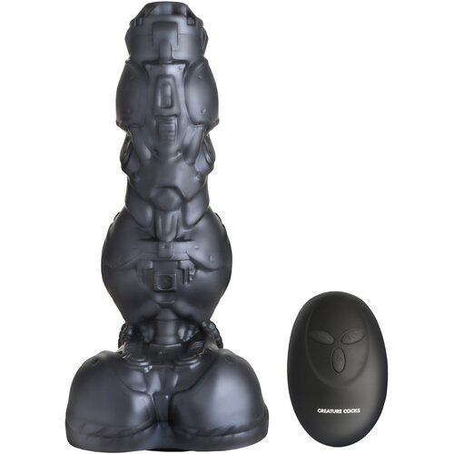 Creature Cocks Cyborg Cock Thrusting &amp;amp; Vibrating Silicone Dildo Dark Silver Slike