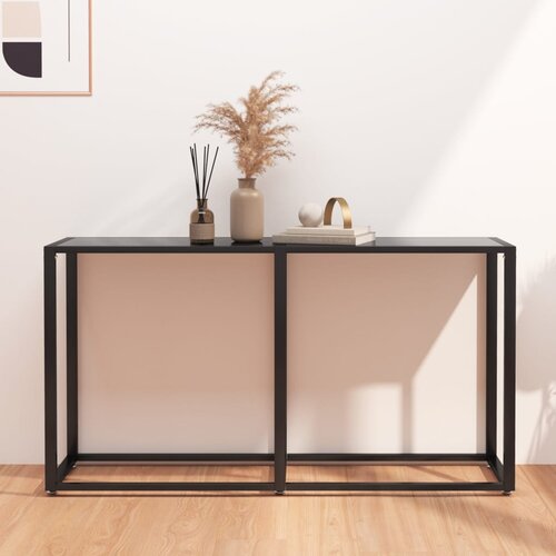 VidaXL Konzolna mizica črna 140x35x75,5 cm kaljeno steklo Slike