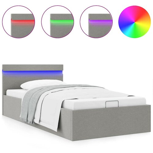 Maison Chic Dvižni Posteljni okvir - Enojna postelja - Postelja za odrasle LED svetlo sivo blago 90x200 cm, (21695629) Slike