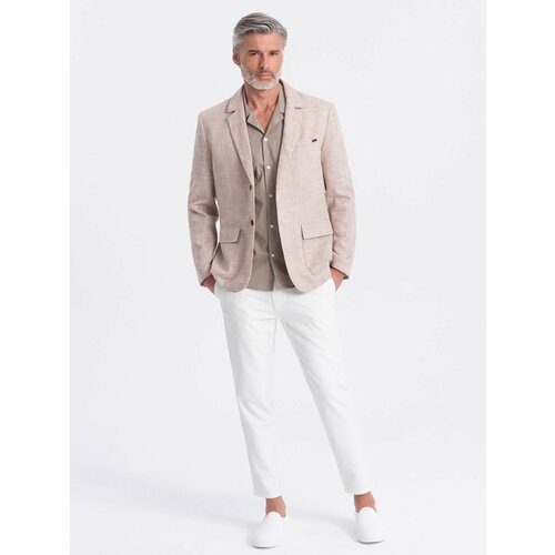 Ombre Men's REGULAR cut jacket with linen - light beige Slike