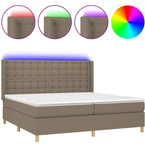 vidaXL Box spring postelja z vzmetnico LED taupe 200x200 cm blago, (20901715)