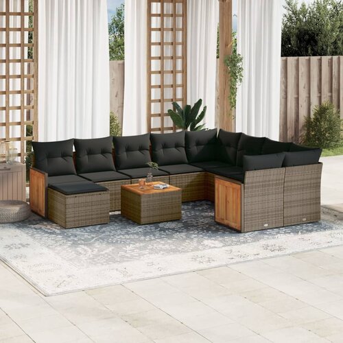 vidaXL 11-dijelni set vrtnih sofa od poliratana s jastucima sivi Cijene