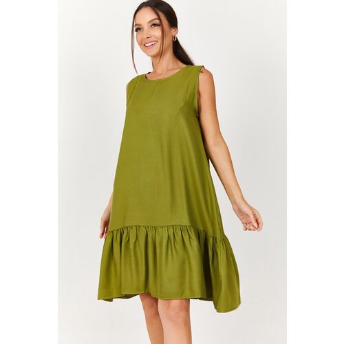 armonika Women's Oil Green Sleeveless Skirt with Ruffled Ruffle Dress Slike