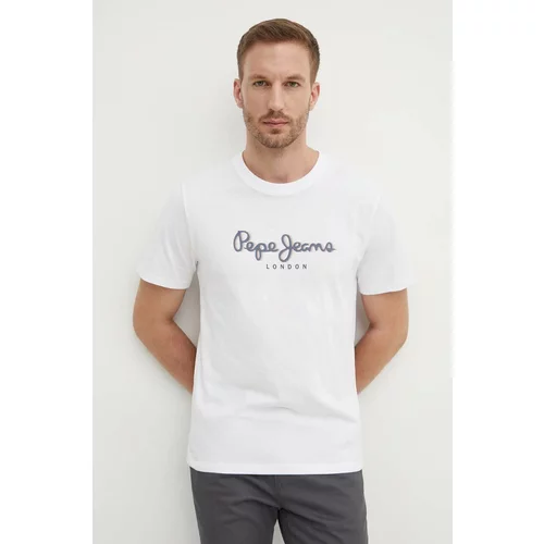 PepeJeans Pamučna majica ABEL za muškarce, boja: bijela, s tiskom, PM509428