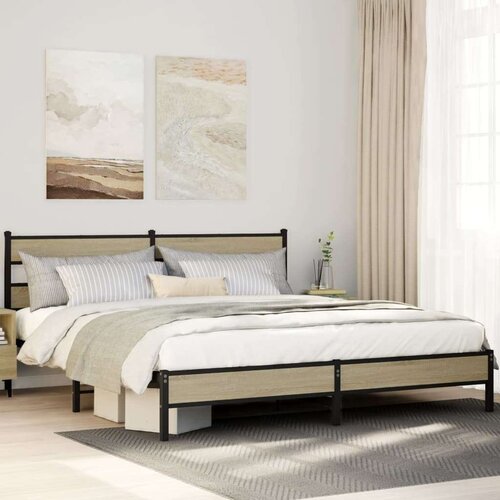 Metalni Kovinski posteljni okvir brez vzmetnice sonoma hrast 193x203 cm, (21607880) Slike