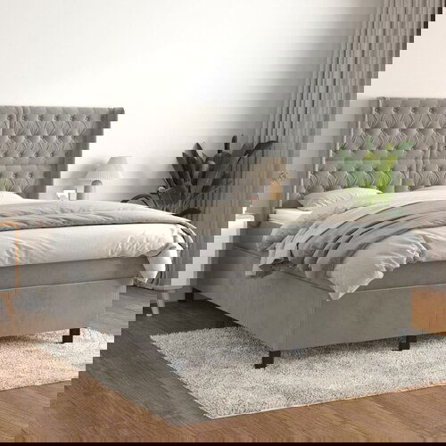 VidaXL Krevet s oprugama i madracem svjetlosivi 140x200 cm bar&amp;scaron;unasti Slike