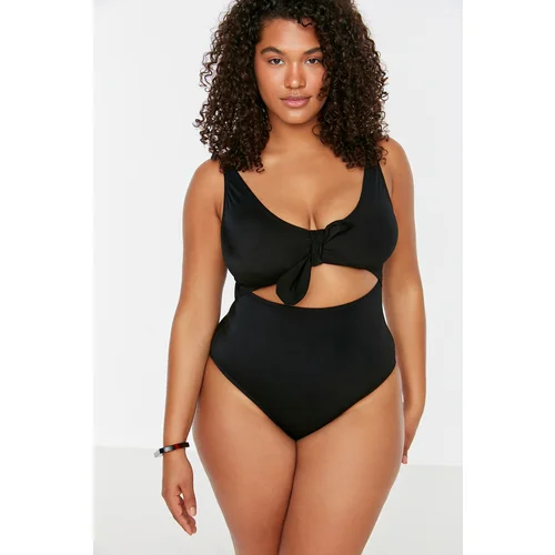 Trendyol Curve Black Cut Out Tie Detailed Swimsuit