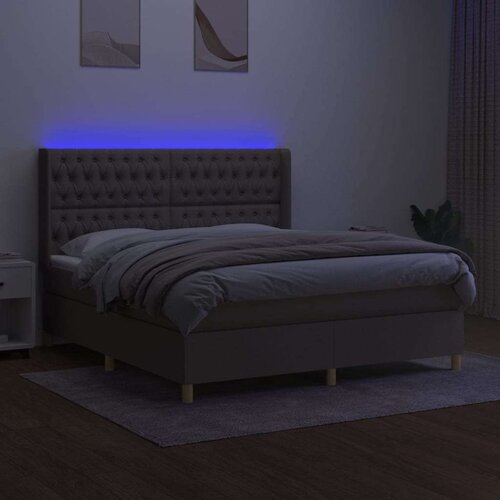 vidaXL Krevet box spring s madracem LED smeđesivi 180x200 cm tkanina Cijene
