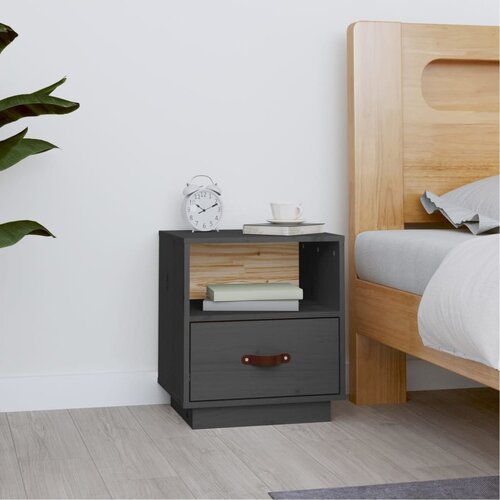 vidaXL Nočna omarica siva 40x34x45 cm trdna borovina Cene