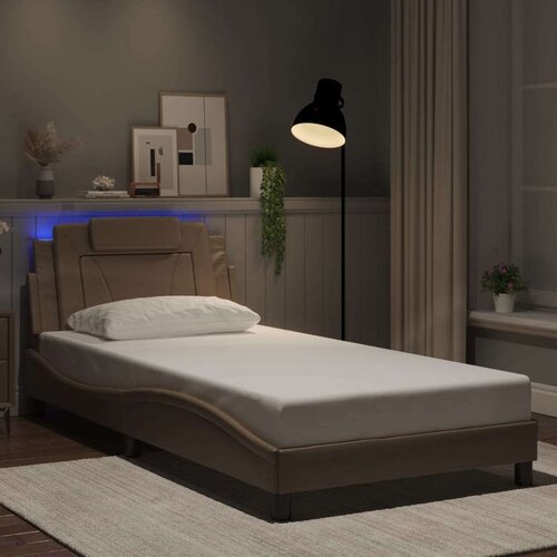  Okvir kreveta s LED svjetlom cappuccino 100x200 cm umjetna koža Slike