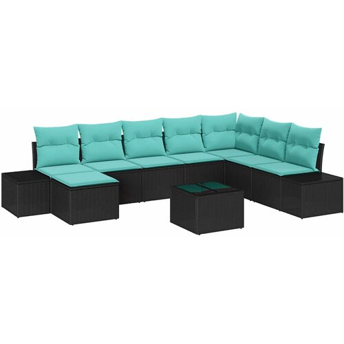 vidaXL Vrtna sedežna garnitura z blazino 9 pcs Črna poli ratan, (5000144707) Cene