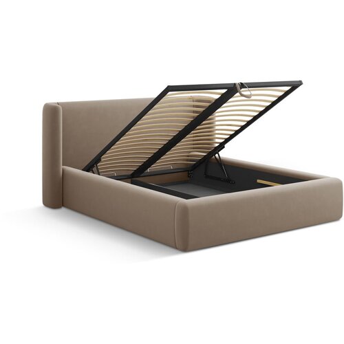 Windsor &amp;amp; Co Sofas Svetlo rjava oblazinjena zakonska postelja s prostorom za shranjevanje z letvenim dnom 200x200 cm Jason &amp;ndash; Slike