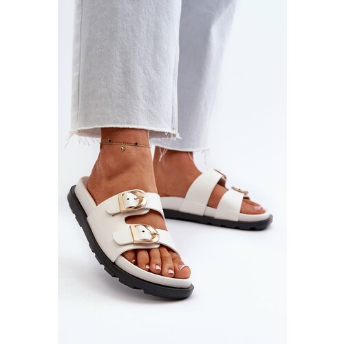 Kesi Women's eco leather slippers with buckles, white Valmira Slike