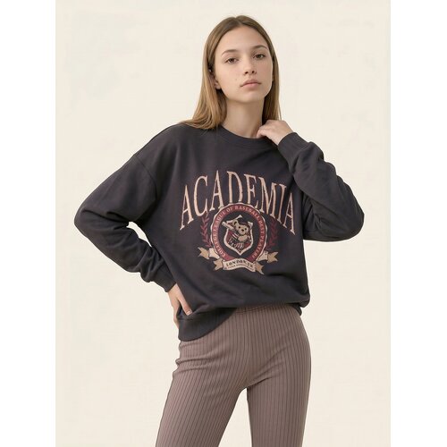 Sinsay Pamučna crewneck majica s natpisom Academia Slike