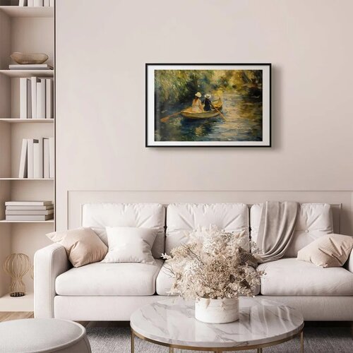  Plakat Boat crossing - painting of two women sailing a boat on a river 90x60 Crni okvir s margom Slike