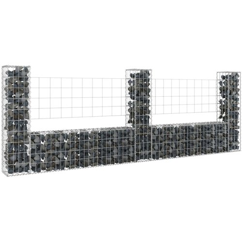 vidaXL Gabionska košara U-oblika s 3 stupa 260 x 20 x 100 cm željezna Cijene