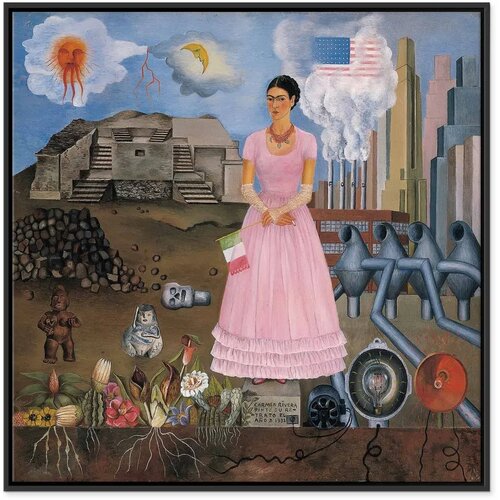 Slika - Frida Kahlo &amp;ndash; Self-Portrait on the Borderline Between Mexico and the United States 80x80 U crnom drvenom okviru Slike