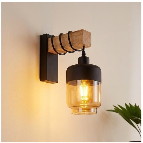 Brilagi Zidna svetiljka WOOD GLASS 1xE27/60W/230V borovina/crna/zadimljeno braon Cene