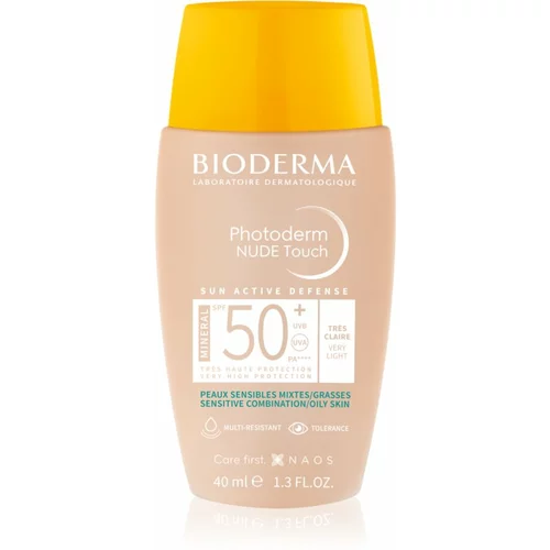 Bioderma Photoderm Nude Touch mineralni fluid za sunčanje za lice SPF 50+ nijansa Very light 40 ml
