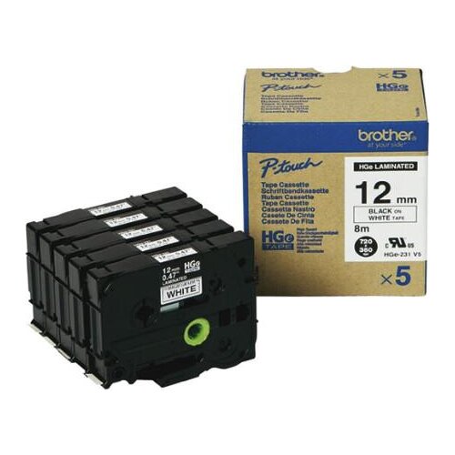 Brother HGE231 Bel/črn 12mm, visokoločljiv trak 5 kos, (20388849) Cene