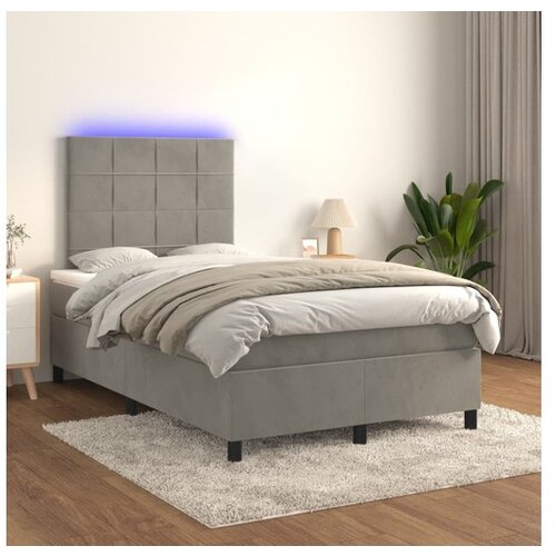  Box spring postelja z vzmetnico LED svetlo siva 120x200cm žamet Cene