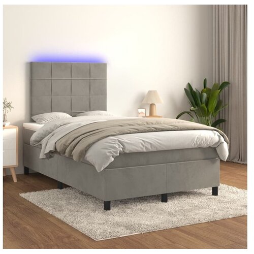  Box spring s madracem LED svjetlosivi 120x200 cm baršun Cene