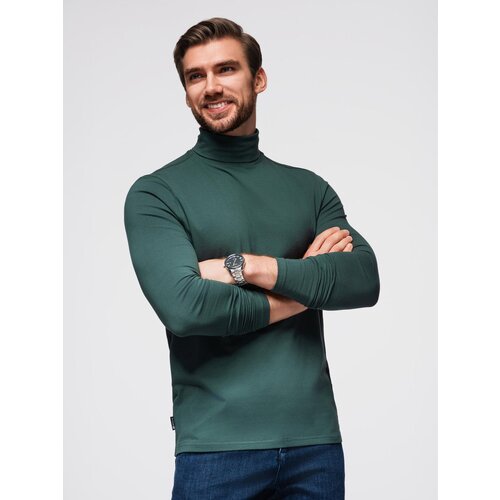 Ombre Men's plain turtleneck longsleeve - dark green Cene