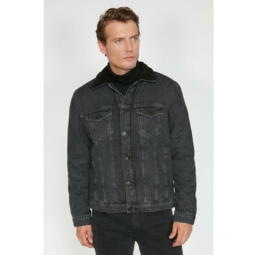 Koton men's gray collar faux shearling jean coat Slike